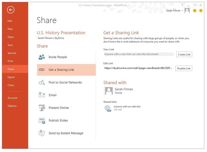 Compartir enlaces de documentos en SkyDrive