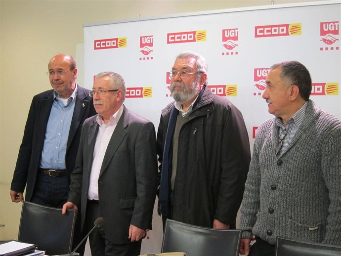 J.C.Gallego (CCOO Cat), I.F.Toxo (CCOO), C.Méndez (UGT) Y J.M. Àlvarez (UGT Cat)