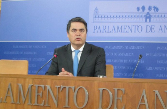 El portavoz parlamentario del PP-A, Carlos Rojas, hoy en rueda de prensa