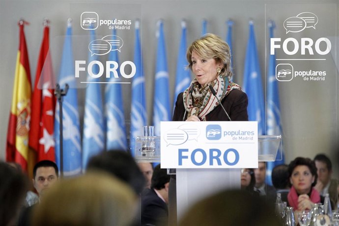 Esperanza Aguirre durante su intervención en el Foro PP Madrid