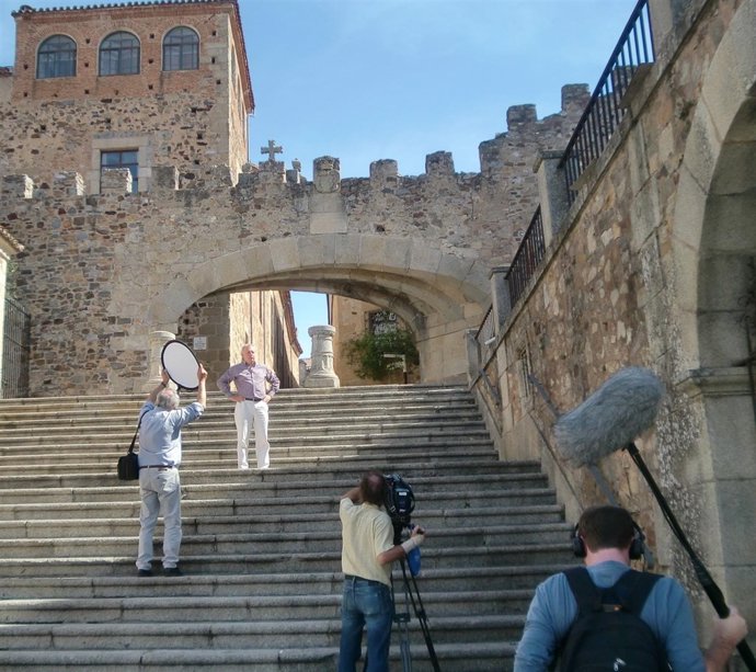 Momento Del Rodaje Del Programa En La Plaza Mayor De Cáceres
