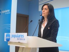 Paula Prado, portavoz del PPdeG, en rueda de prensa en la sede.