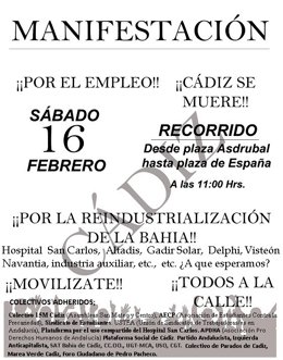 Cartel de la manifestación por el empleo convocada para el 16 de febrero
