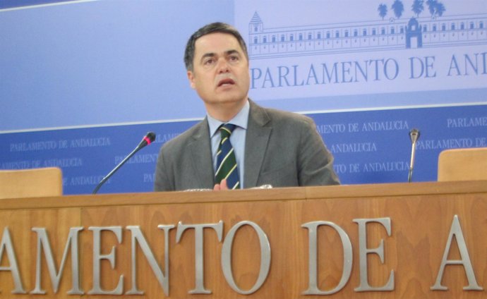 El portavoz parlamentario del PP-A, Carlos Rojas, hoy en rueda de prensa