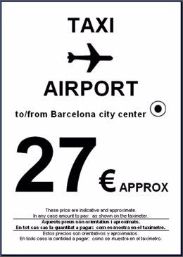 El cartel que promociona el trayecto en taxi entre el Aeropuerto y  el centro
