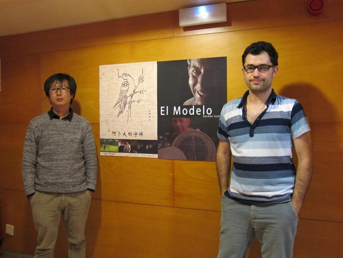 He Yuan y Germán Scelso antes de presentar sus películas.