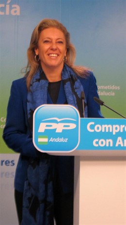 La vicesecretaria del PP-A Carolina España hoy en rueda de prensa