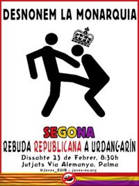 Urdangarin.- El duque de Palma será recibido por cuatro concentraciones ciudadanas, que pedirán el fin de la Monarquía 