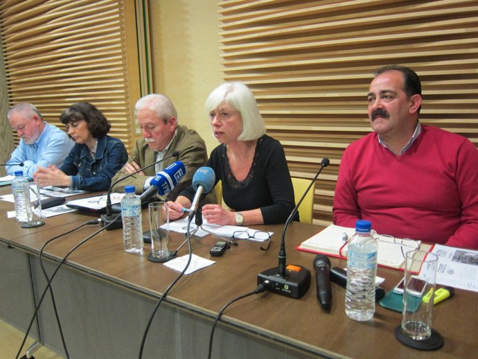 Por la derecha, Baragaño, Masa, Braga, Martínez y Pino, en rueda de prensa.
