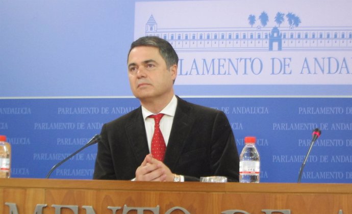 El portavoz del PP-A en el Parlamento, Carlos Rojas, hoy en rueda de prensa