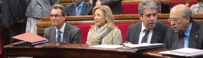 A.Mas, J.Ortega, F.Homs y A.Mas-Colell, en el Parlament