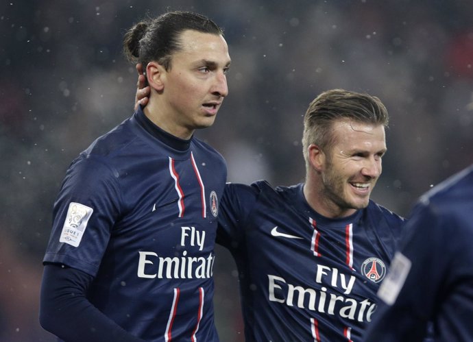 Ibrahimovic y Beckham con el PSG