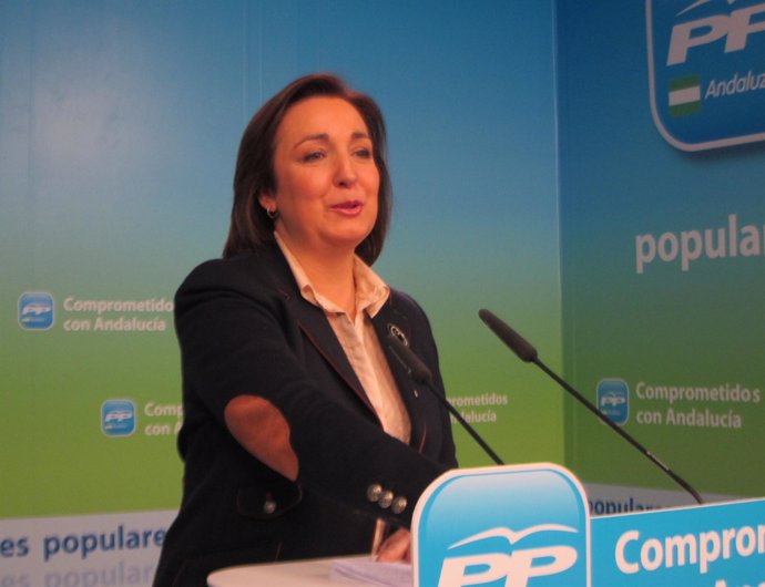 La vicesecretaria de Organización del PP andaluz, Ana Corredera, hoy en rueda 