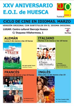 Cartel del ciclo 'Cine en idiomas' de la EOI de Huesca.