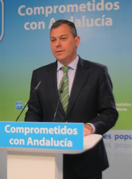 El secretario general del PP-A, José Luis Sanz, hoy en Sevilla