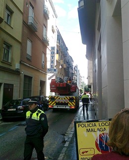 Derrumbe de una cornisa en Málaga capital
