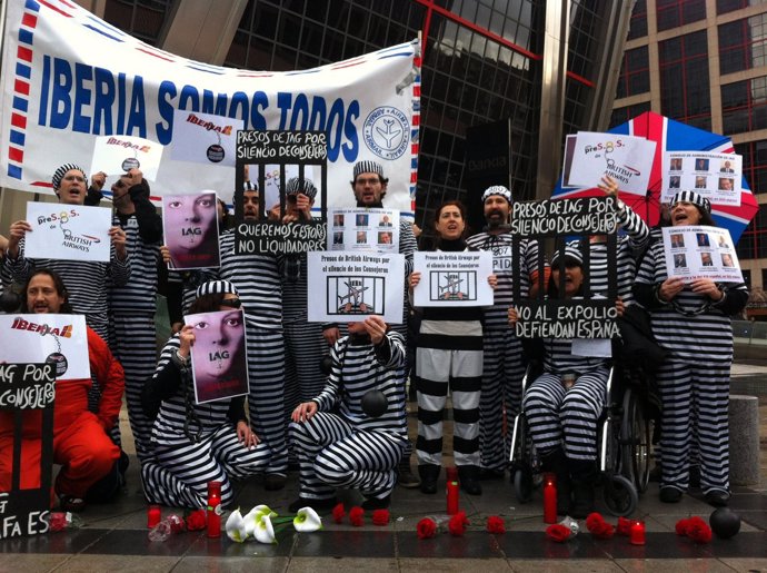 Manifestación trabajadores Iberia en Bankia