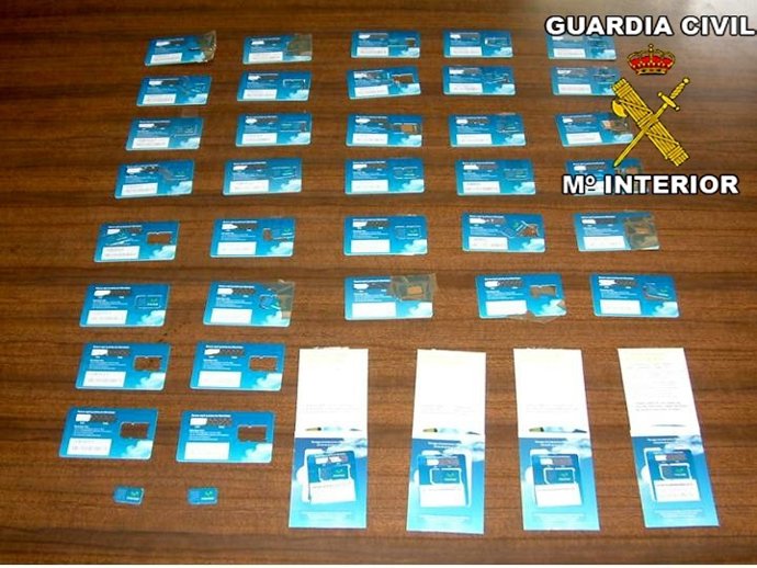 Tarejetas de telefonía móvil intervencidas en la operación 'ASIN'.
