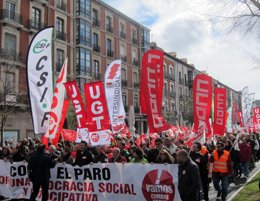 Imagen de la cabecera de la manifestación en Valladolid