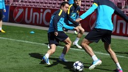 Xavi Hernández en un entrenamiento del FC Barcelona