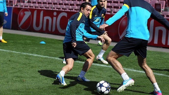 Xavi Hernández en un entrenamiento del FC Barcelona