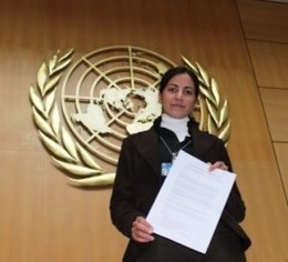 Rosa María Payá en la sede de la ONU en Ginebra