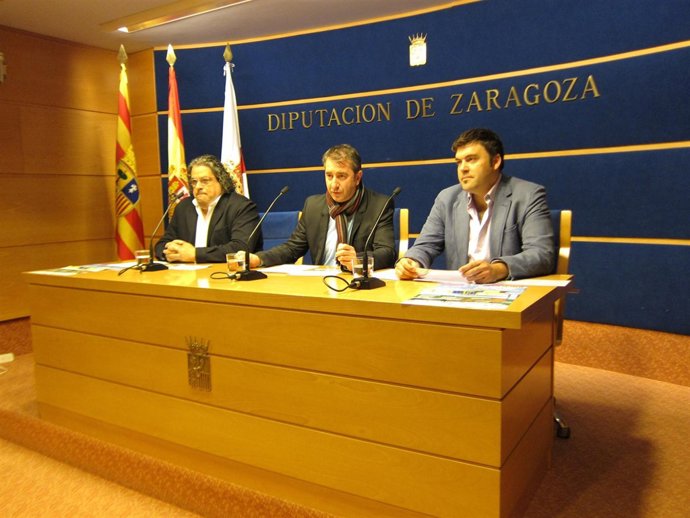 Melús, Bertol y Sanz en la presentación de la II Feria Expo Pinseque, en la DPZ