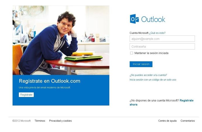 Pagina de inicio de Outlook