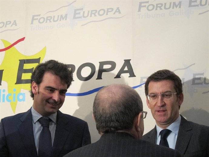 Diego Calvo y Alberto Núñez Feijóo tras un desayuno informativo