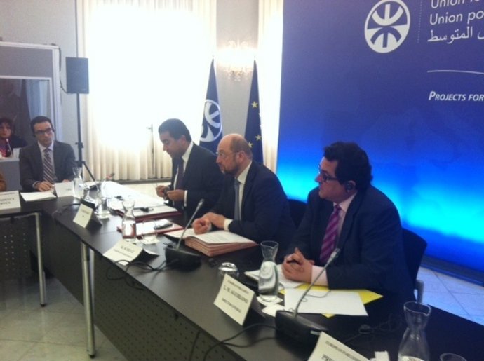 F.Sijiassi (secr.UpM),M.Schulz (pte.PE),K.Ghellab(pte.Asamblea reptes.Marruecos)