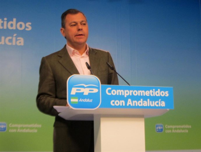 El se cretario general del PP-A, José Luis Sanz, hoy en rueda de prensa