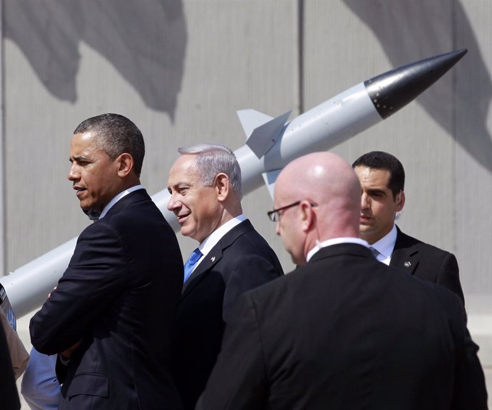 Barack Obama,  junto al Primer Ministro de Israel, Benjamin Netanyahu
