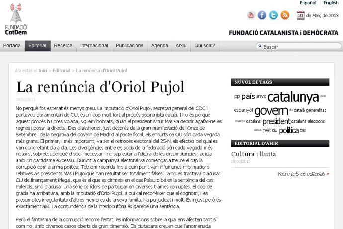 Editorial de la fundación CatDem, vinculada a CDC