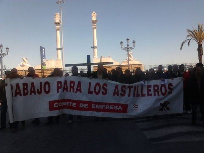 Manifestación de trabajadores de Navantia en la Bahía