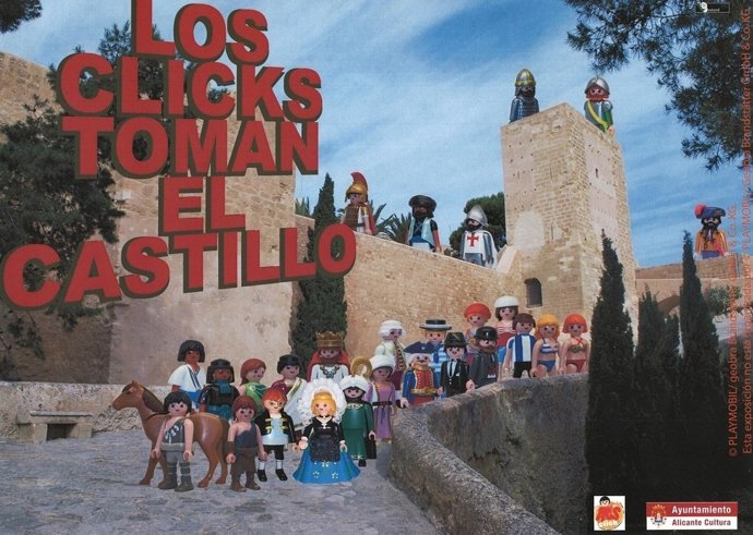 Cartel de la muestra de cliks de Playmobil en el Castillo de Santa Bárbara