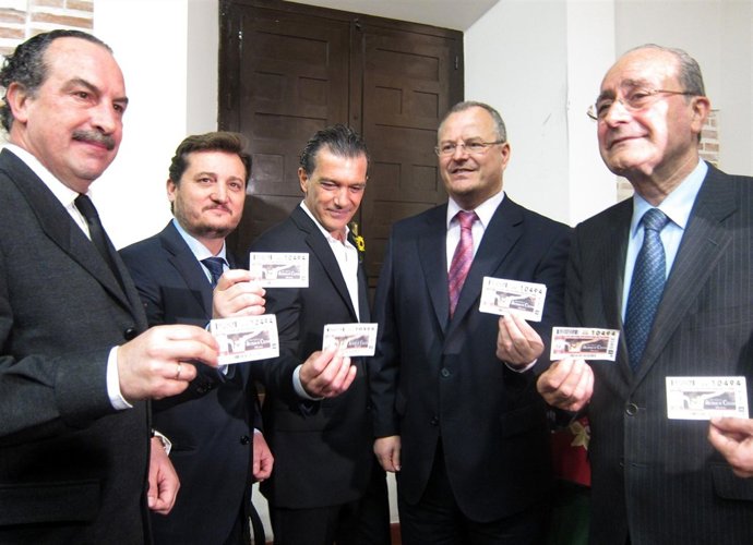 Antonio Banderas en la presentación de un cupón de la ONCE dedicado a Málaga