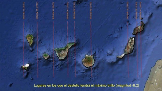 Lugares en los que el destello tendrá el máximo brillo