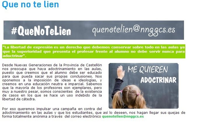 La campaña 'Que no te líen' de las NNGG del PP en Castellón
