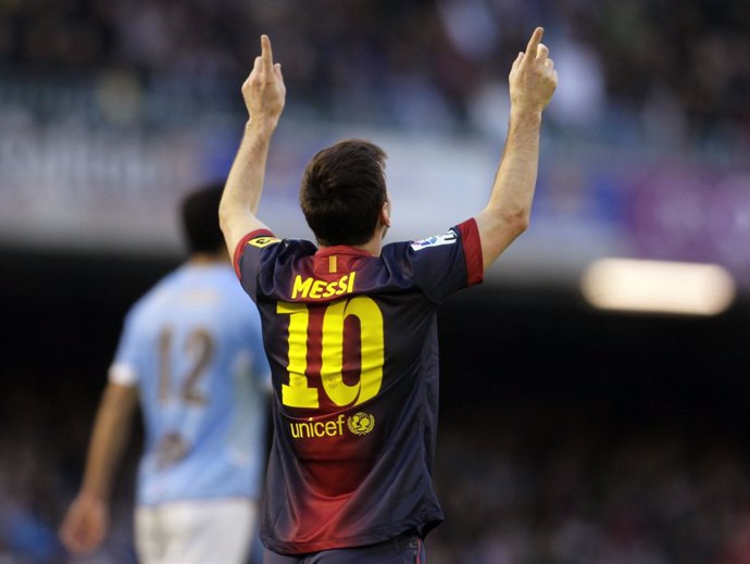 Lionel Messi celebra su gol ante el Celta