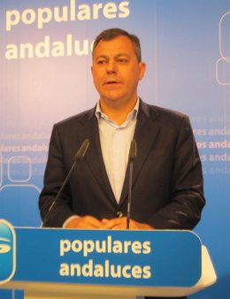 El secretario general del PP-A, José Luis Sanz, hoy en rueda de prensa
