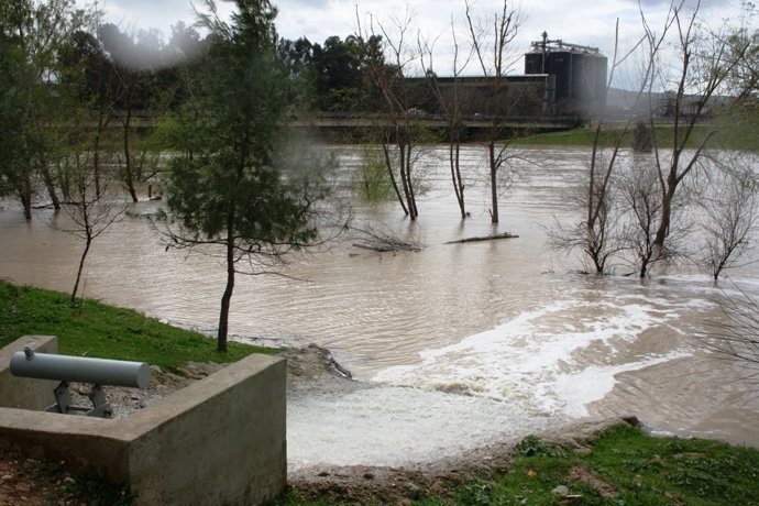 Salida de agua de bombeo desde el Polígono Miranda de Andújar.