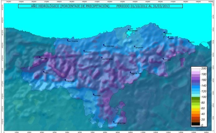 Porcentaje de precipitación entre octubre y marzo