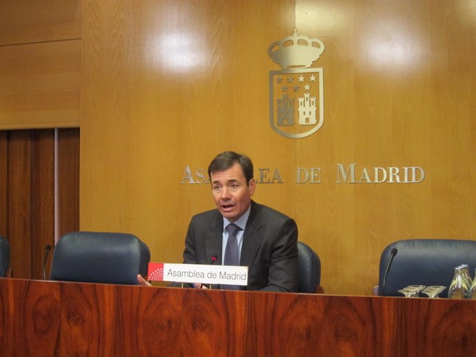 Gómez en la rueda de prensa tras la Junta de Portavoces en la Asamblea de Madrid