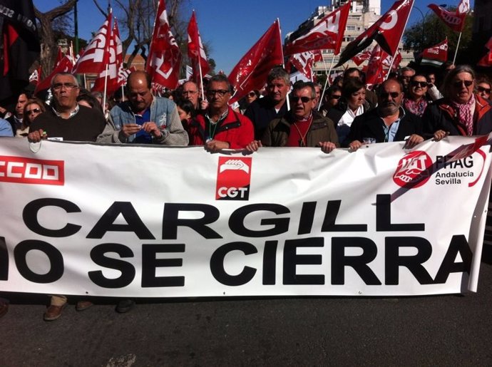 Una de las manifestraciones de los trabajadores de Cargill por Sevilla.