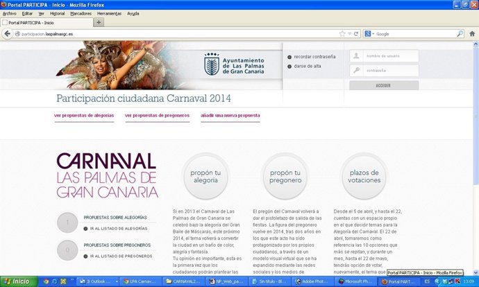 Pantallazo del portal web de Participación del Carnaval