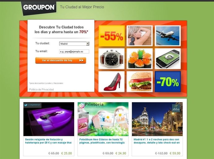 Página web Groupon España