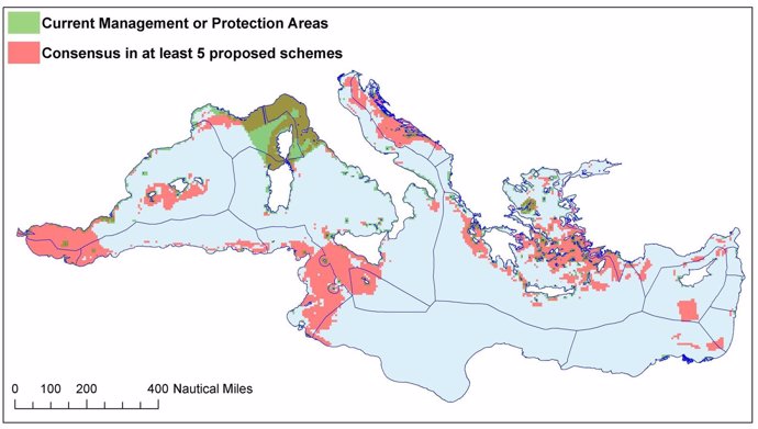 Mapa con las zonas a proteger del Mediterráneo