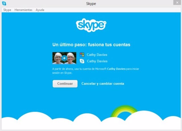 Fusión de cuenta Microsoft con Skype