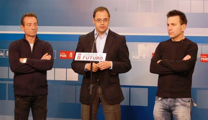 Cesar Luena y los alcaldes de Aldeanueva y Ausejo