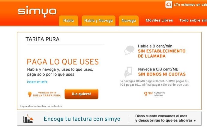 Nueva Tarifa Pura de Simyo